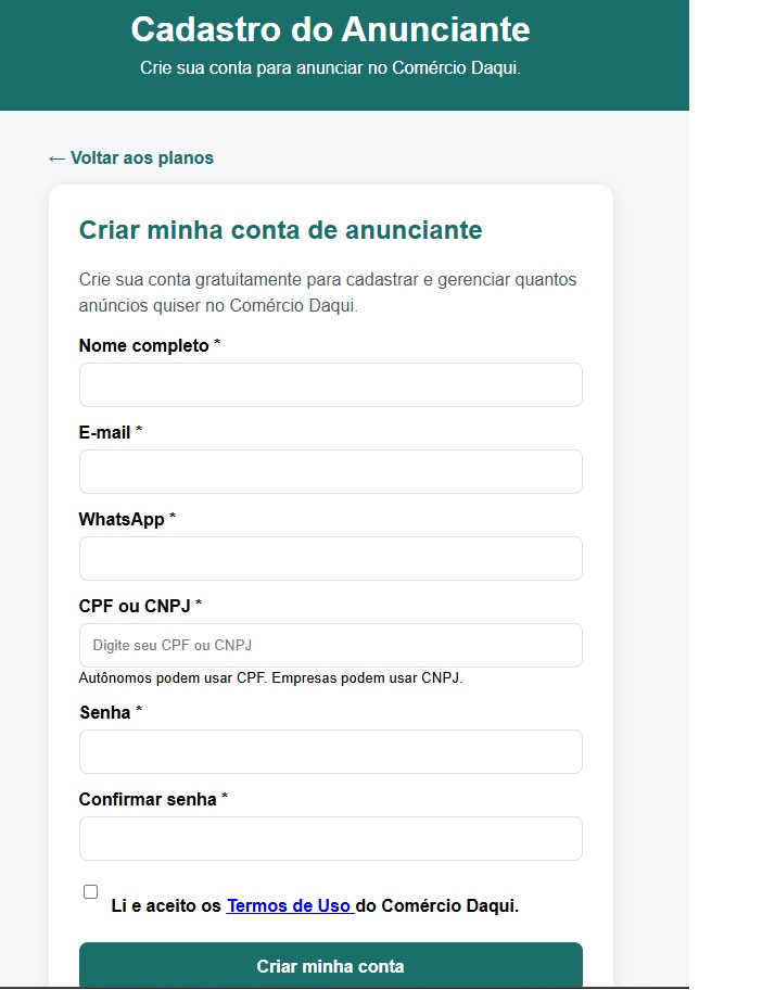Cadastro do anunciante